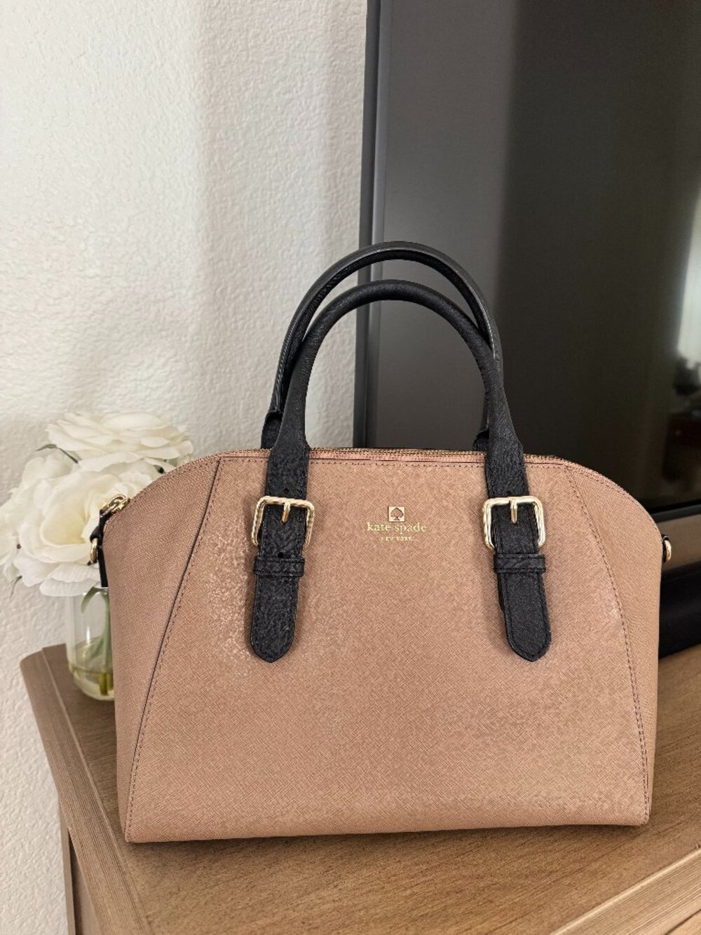 Kate Spade Cove Street Leather Colorblock Pippa Satchel Dune/Black
